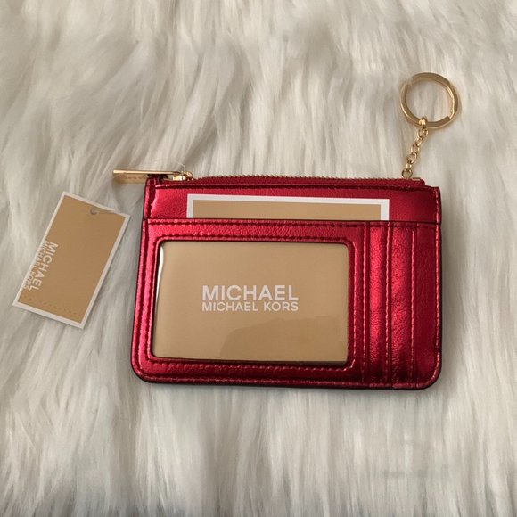 MICHAEL KORS Crinkle Patent Leather Coin, Card, Key Wallet in Crimson Red - Picture 2 of 2
